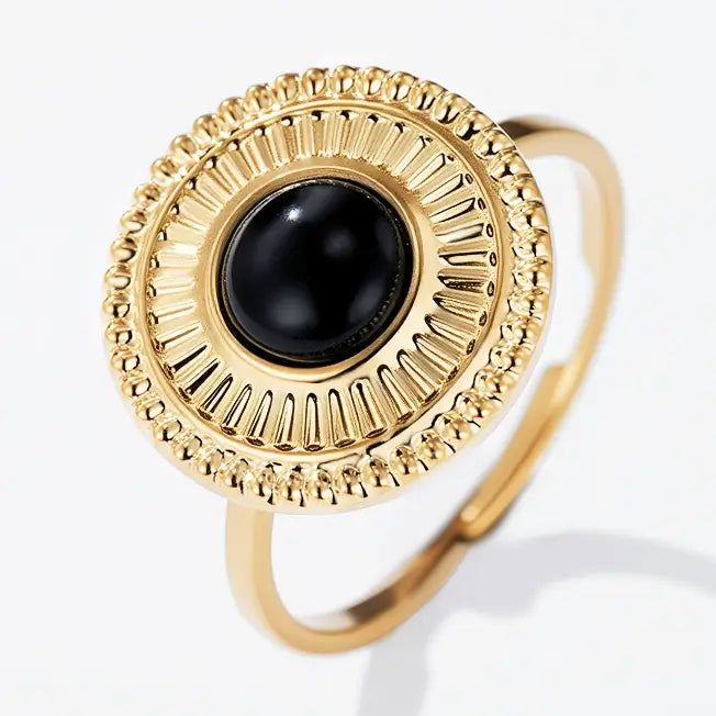 Bague en acier inoxydable pierre noire