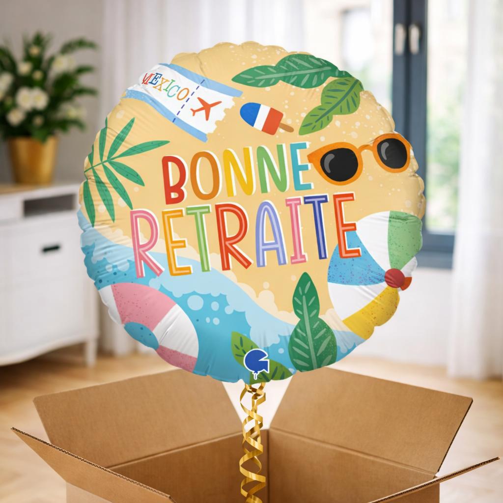 Ballon hélium “Bonne Retraite” Ambiance Plage et Détente