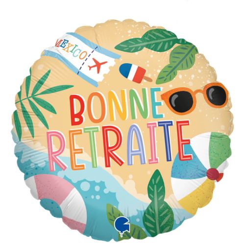 Ballon hélium “Bonne Retraite” Ambiance Plage et Détente