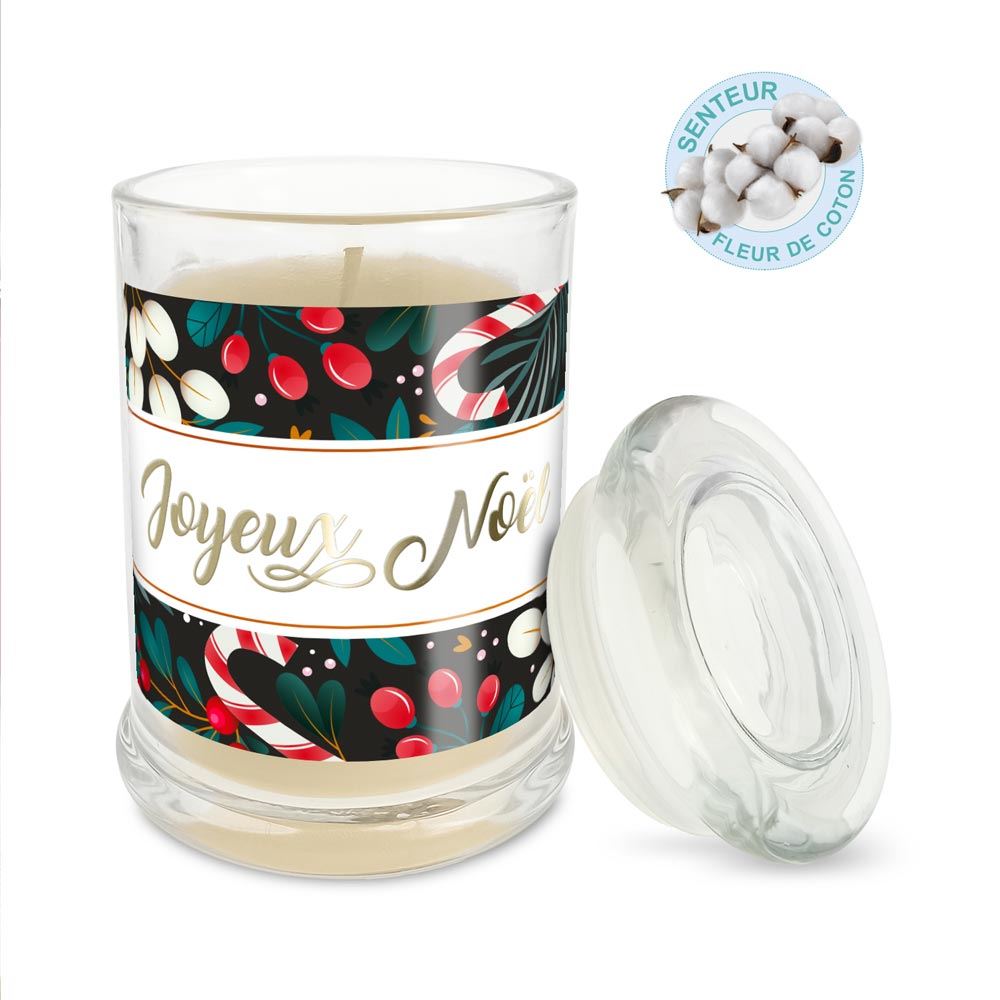 Bougie en verre "Joyeux Noël" – Parfum vanille
