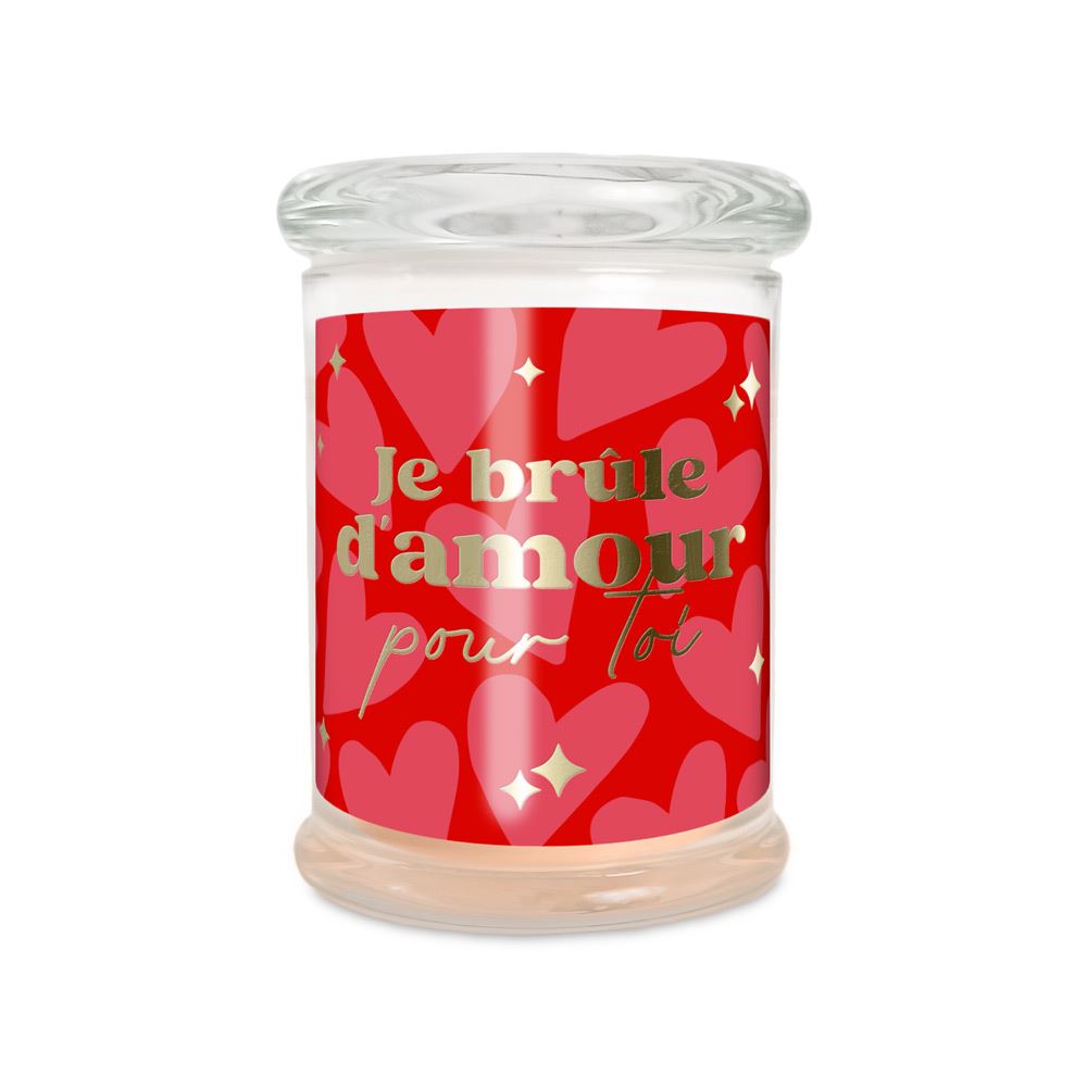 Bougie en verre rouge "Je brûle d’amour"