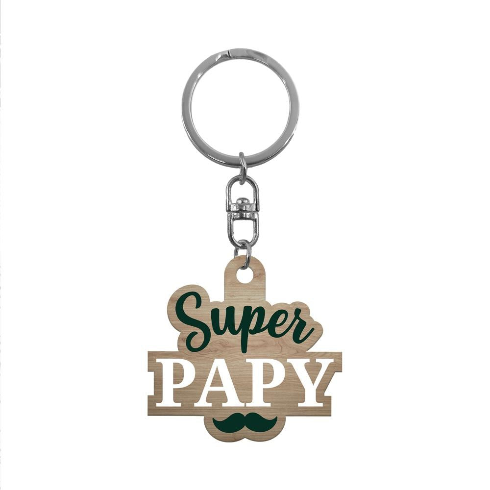 Porte clés en bois "Super papy"