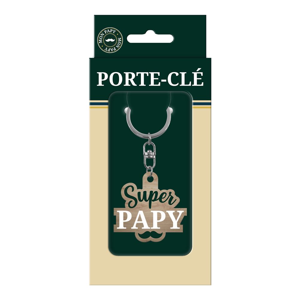 Porte clés en bois "Super papy"