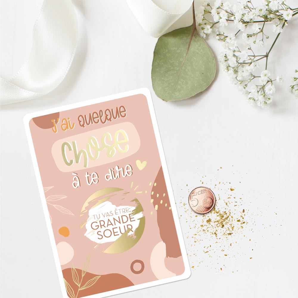 Carte à gratter annonce : "Tu vas être grande soeur"