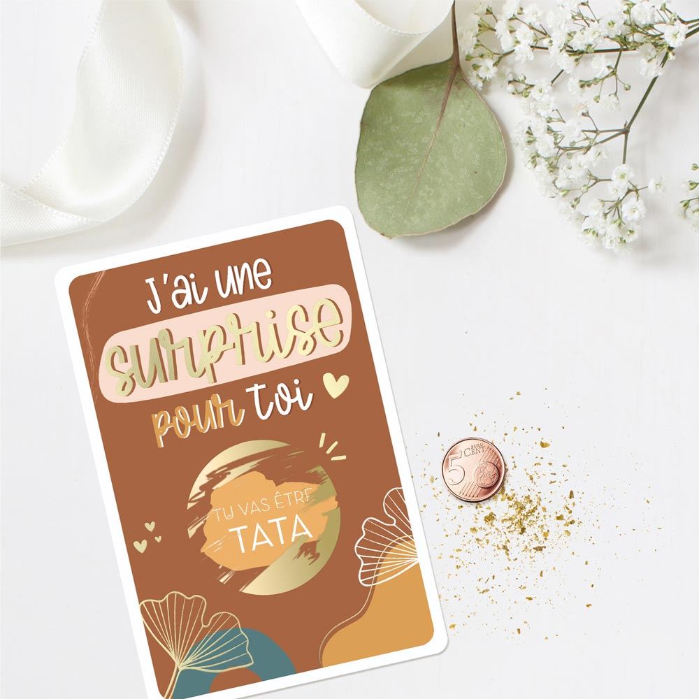 Carte à gratter annonce : "Tu vas être Tata"