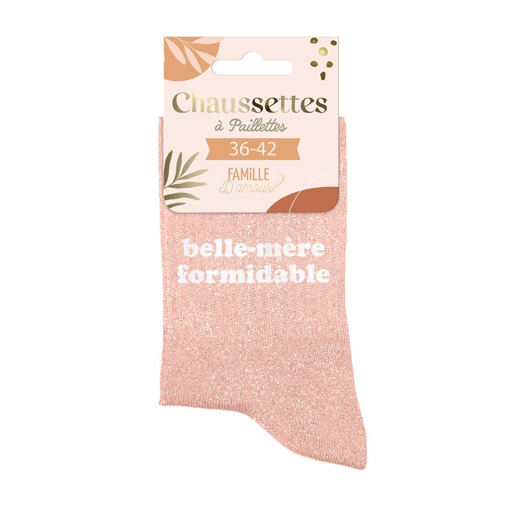 Chaussettes paillettes "Belle-mère formidable" / Taille unique : 36-42