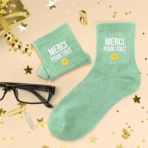 Chaussettes à paillettes " Merci pour tout "