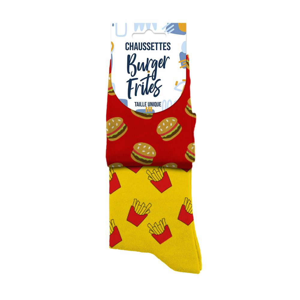Chaussettes dépareillées Burger / Frites - Taille unique : 39-45