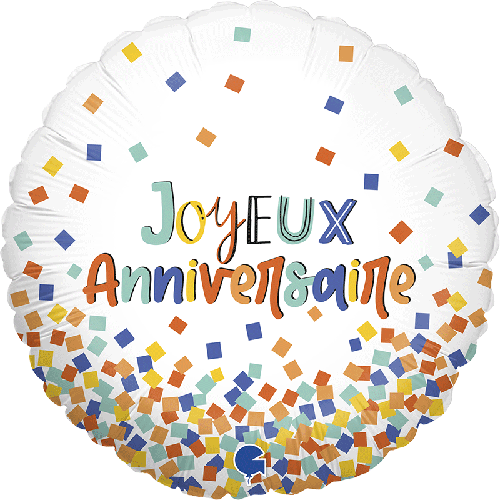 Ballon hélium "Joyeux anniversaire" confettis