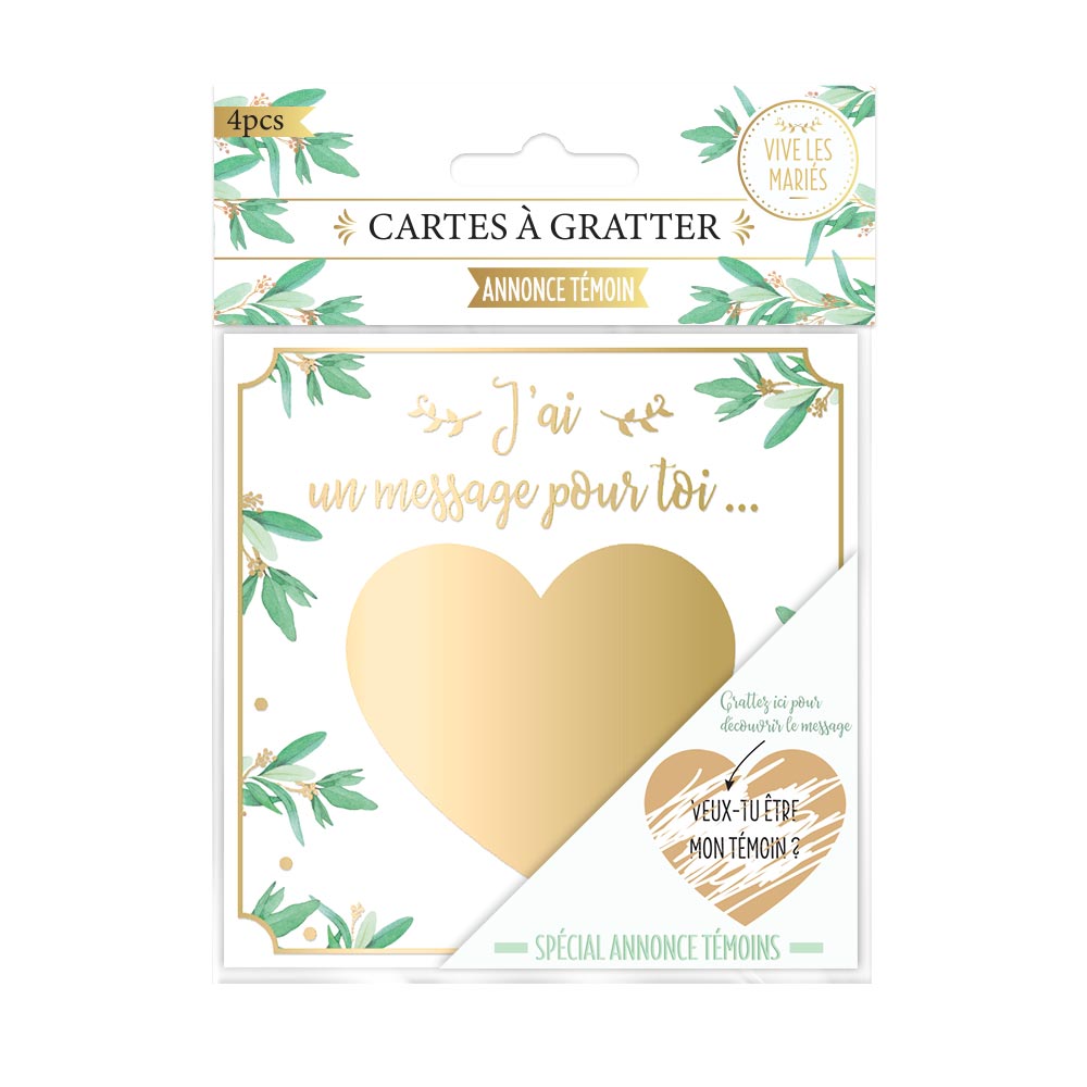 Pack 4 cartes à gratter annonce : "Veux-tu être mon témoin ?"