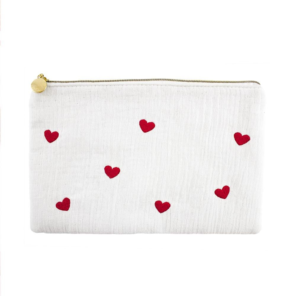 Pochette en gaze de coton - coeurs rouges