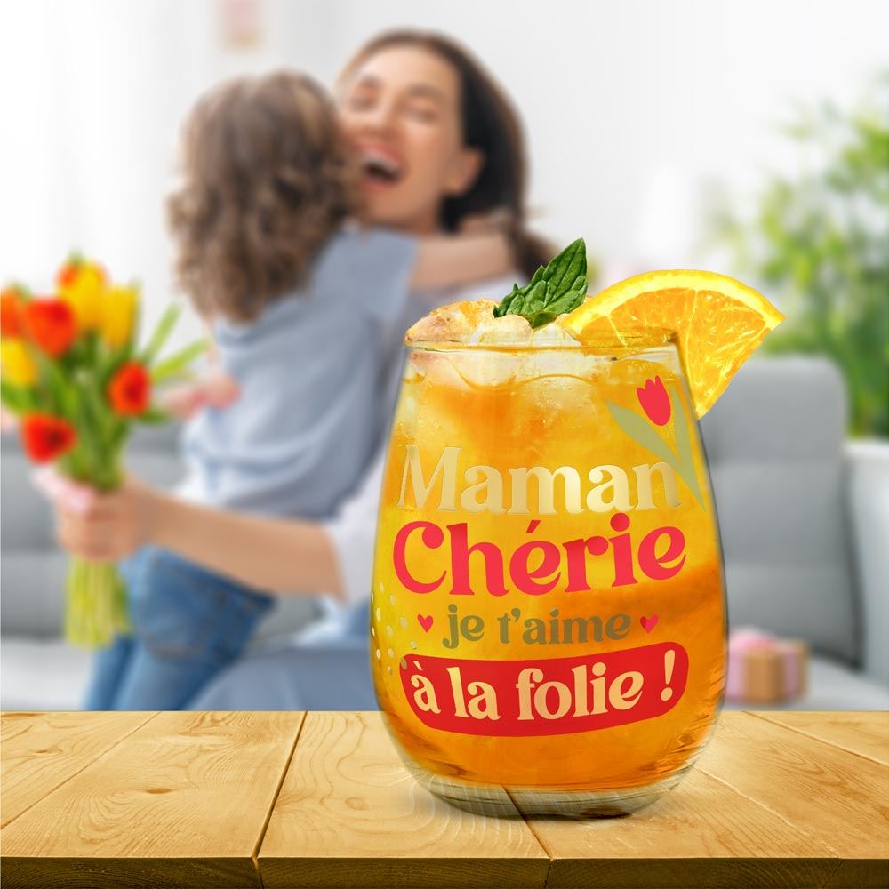 Verre rond "Maman chérie je t'aime à la folie"