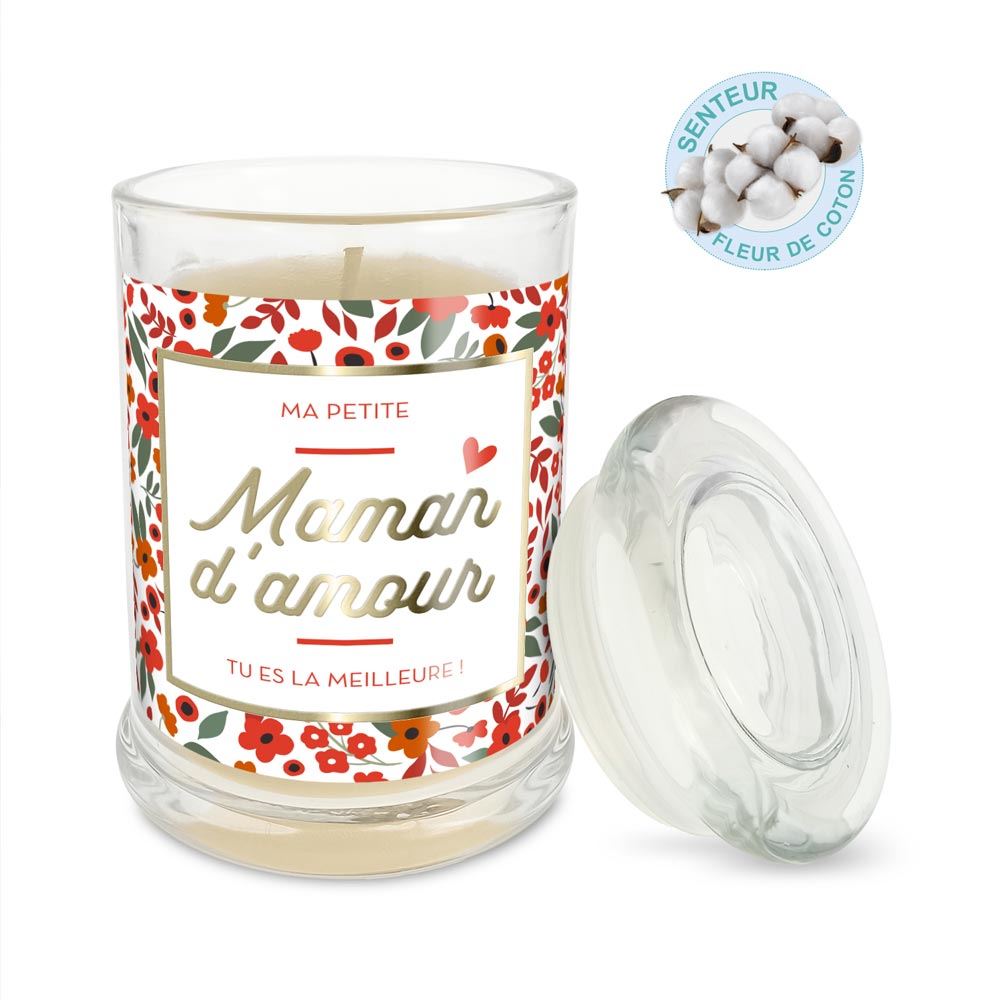 Bougie en verre "Maman d'amour" – Parfum fleur de coton