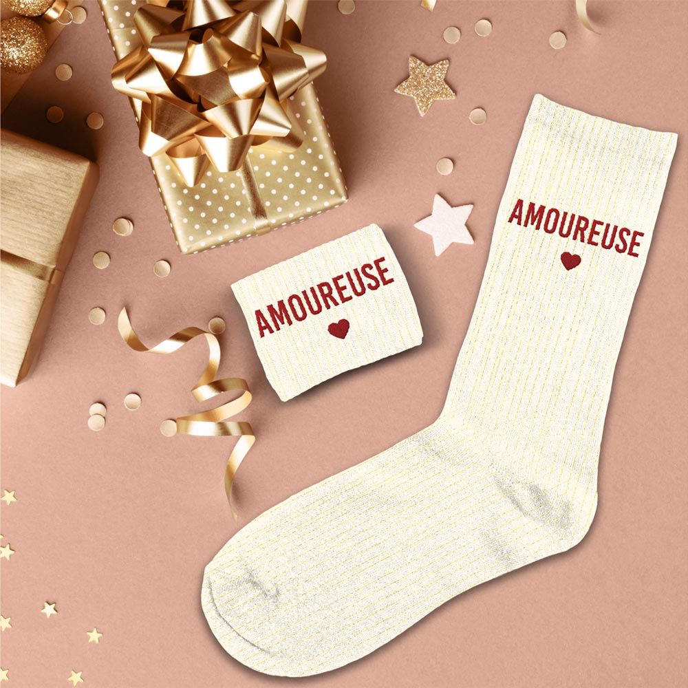 Chaussettes paillettes amoureuse / Taille unique : 36-42