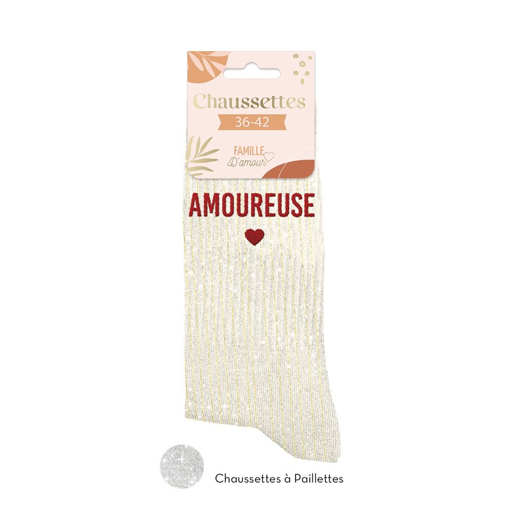 Chaussettes paillettes amoureuse / Taille unique : 36-42