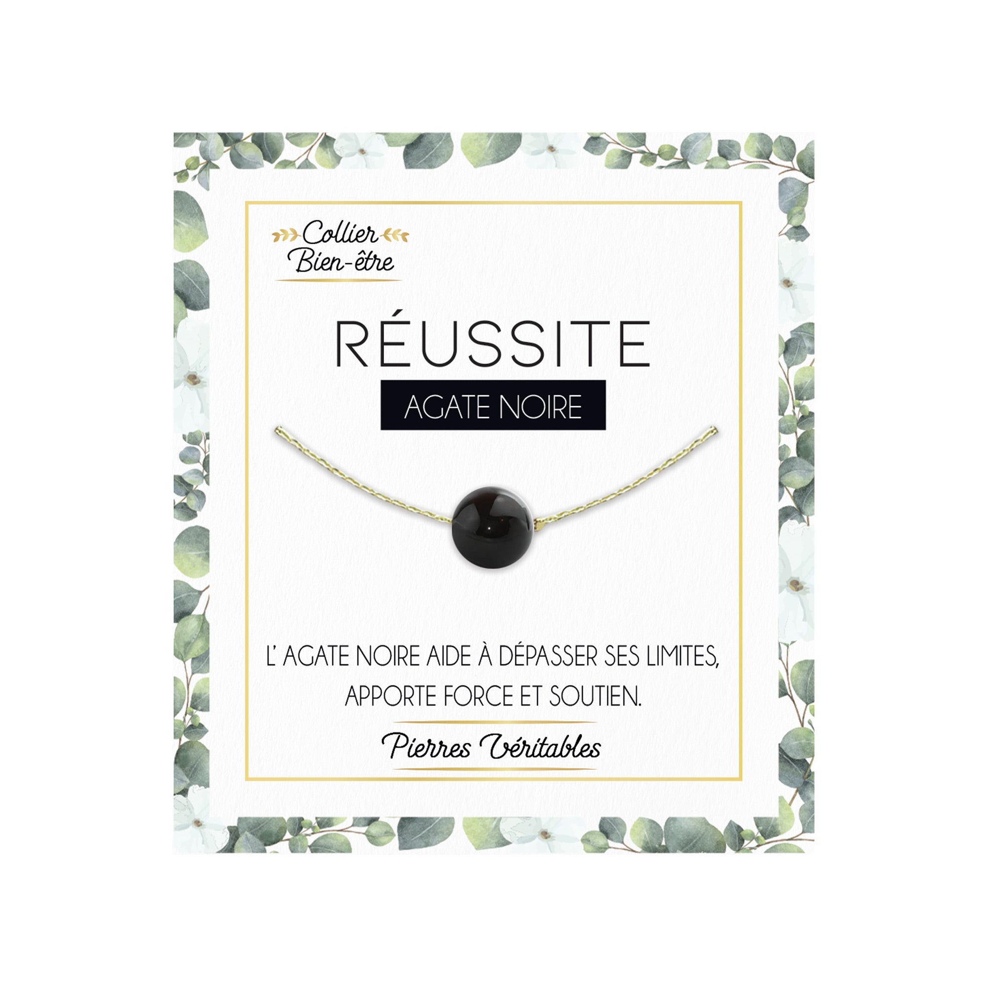 Collier avec pierre d'Agate noire aux vertus "Réussite"