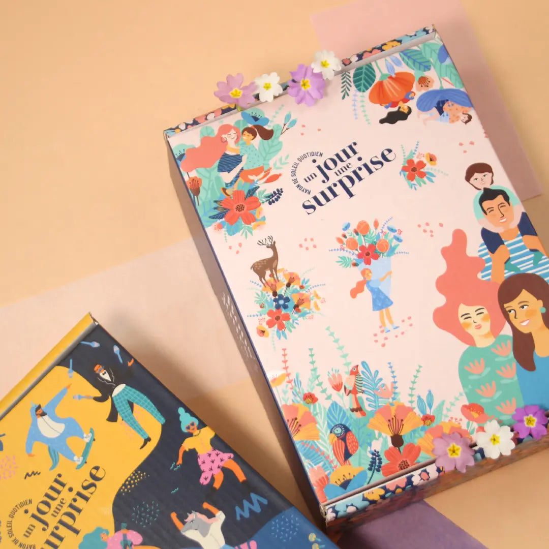 Box design "Famille heureuse" avec 1 cadeau par jour
