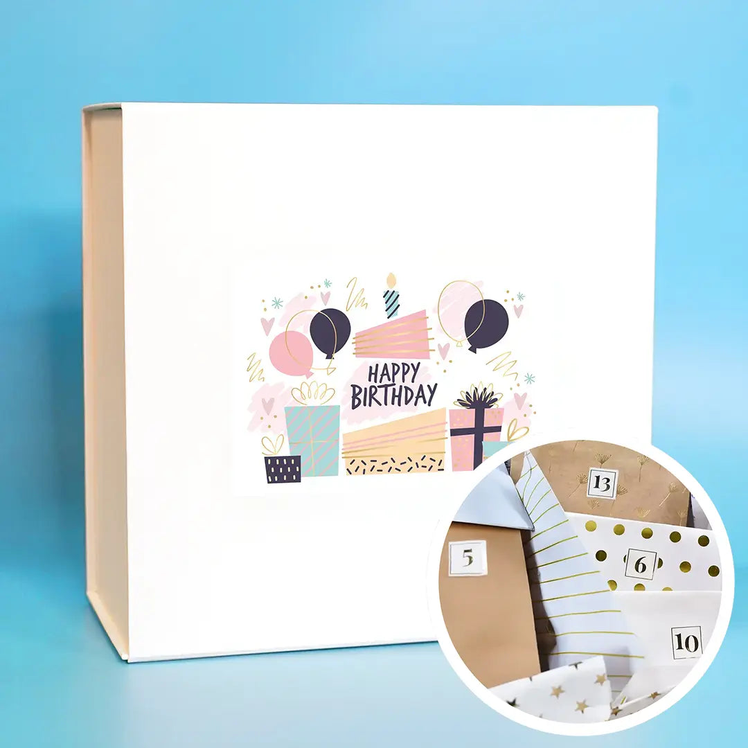 Box "Happy Birthday" avec 1 cadeau par jour