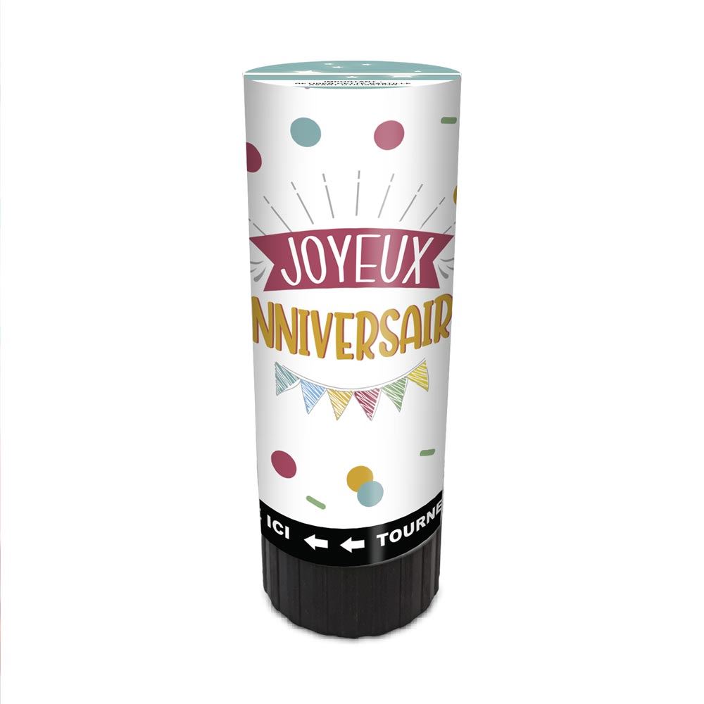 Mini canon à confettis multicolores - Joyeux anniversaire