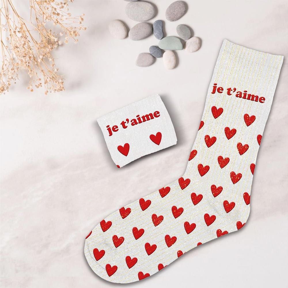 Chaussettes paillettes "Je t'aime" / Taille unique : 36-42
