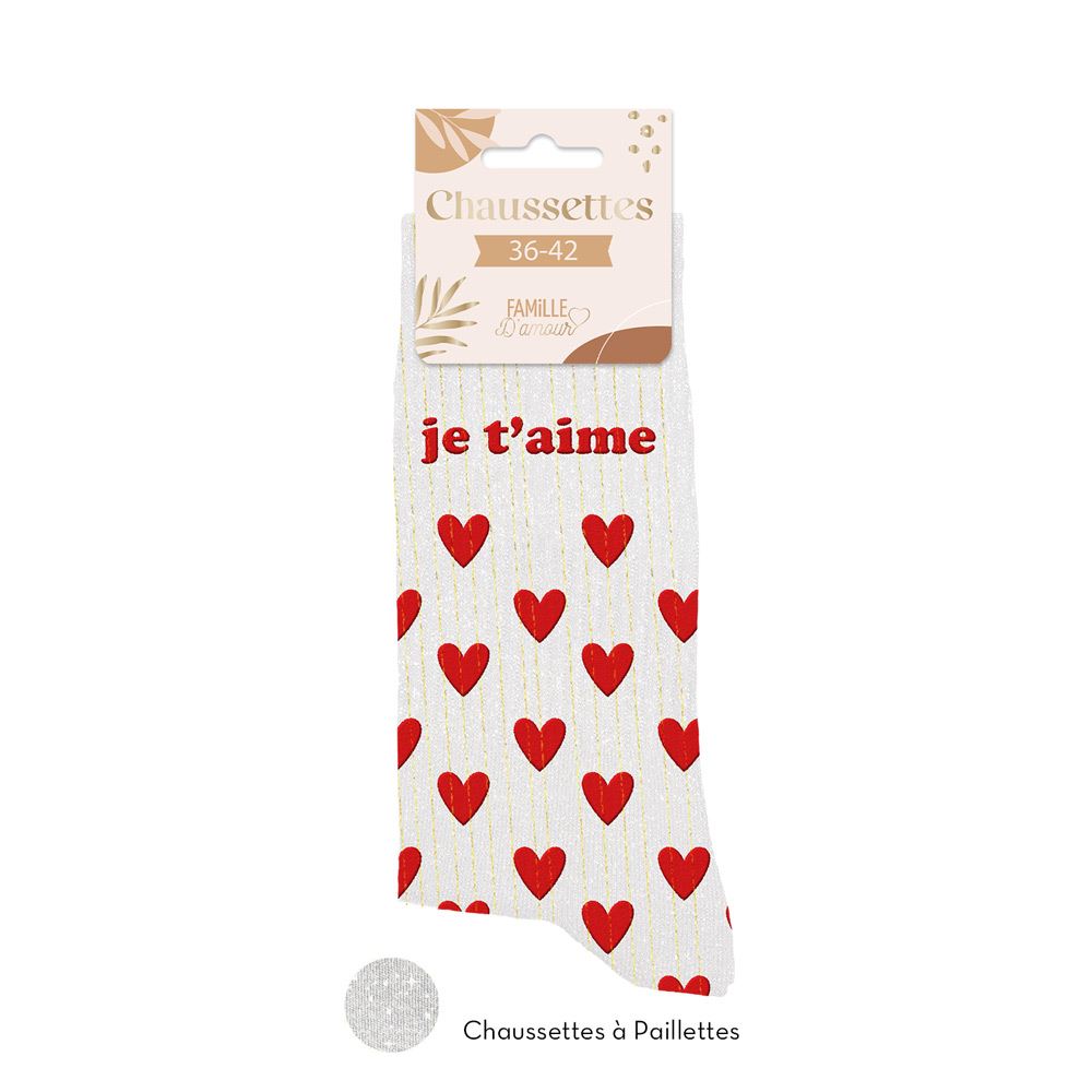Chaussettes paillettes "Je t'aime" / Taille unique : 36-42