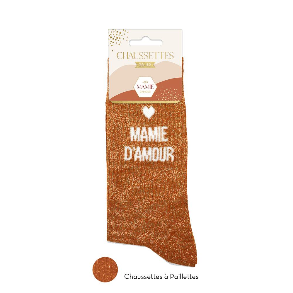 Chaussettes coeur brodé "Mamie d'amour" / Taille unique : 36-42