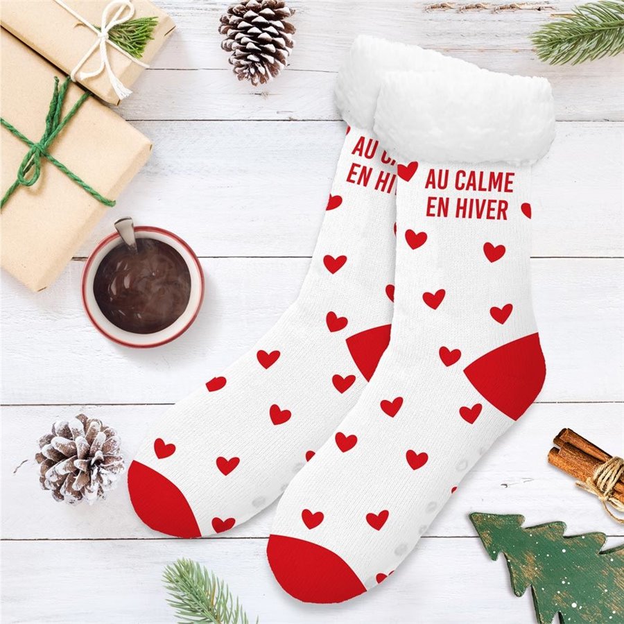 Chaussettes moumoute d'hiver coeur femme / Taille unique : 36-42