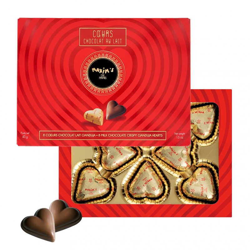 Boîte de 8 délicieux cœurs en chocolat praliné
