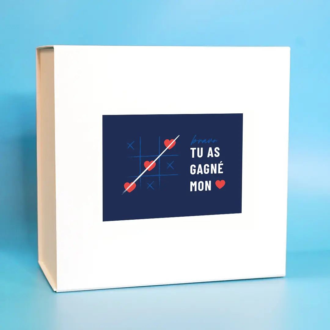 Box "Bravo, tu as gagné mon coeur" avec 1 cadeau par jour