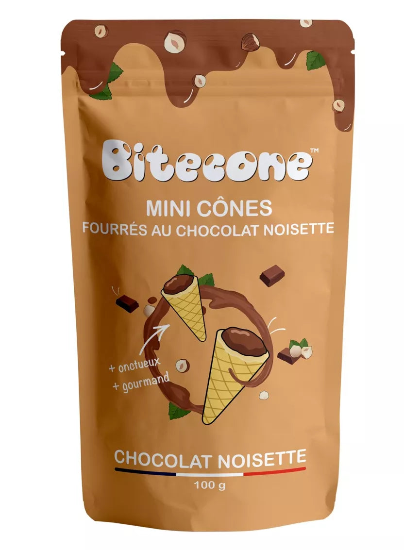 Mini cônes fourrés au chocolat au lait, noisettes ou caramel au choix