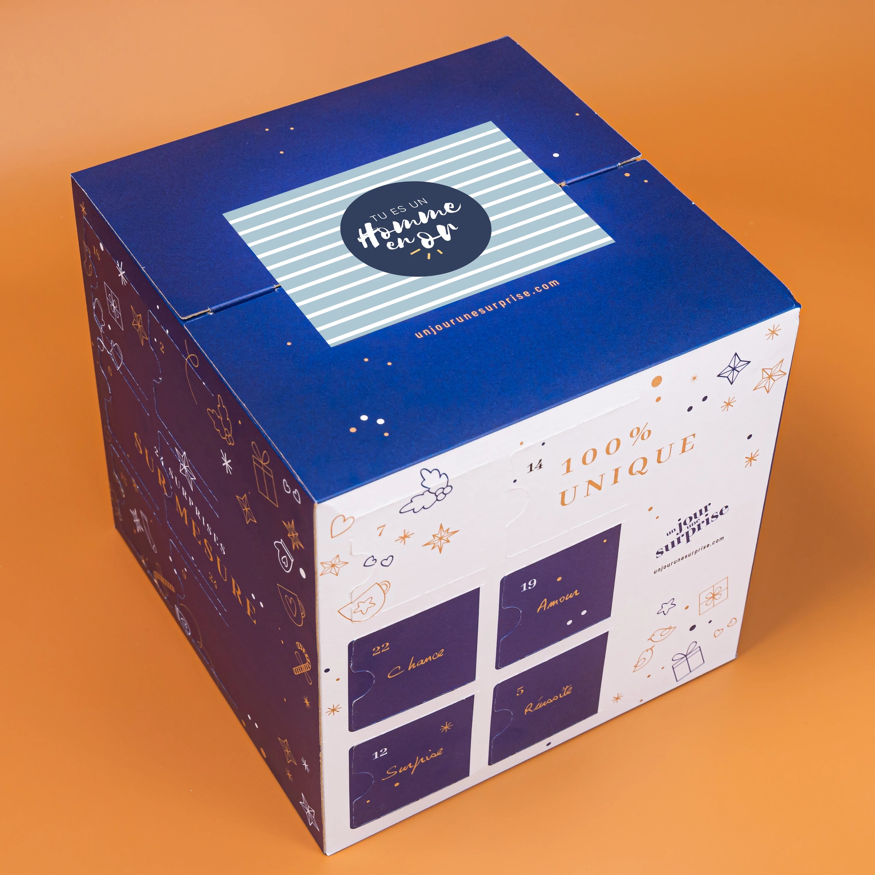 Calendrier de l'Avent cube - design "Tu es un homme en or"