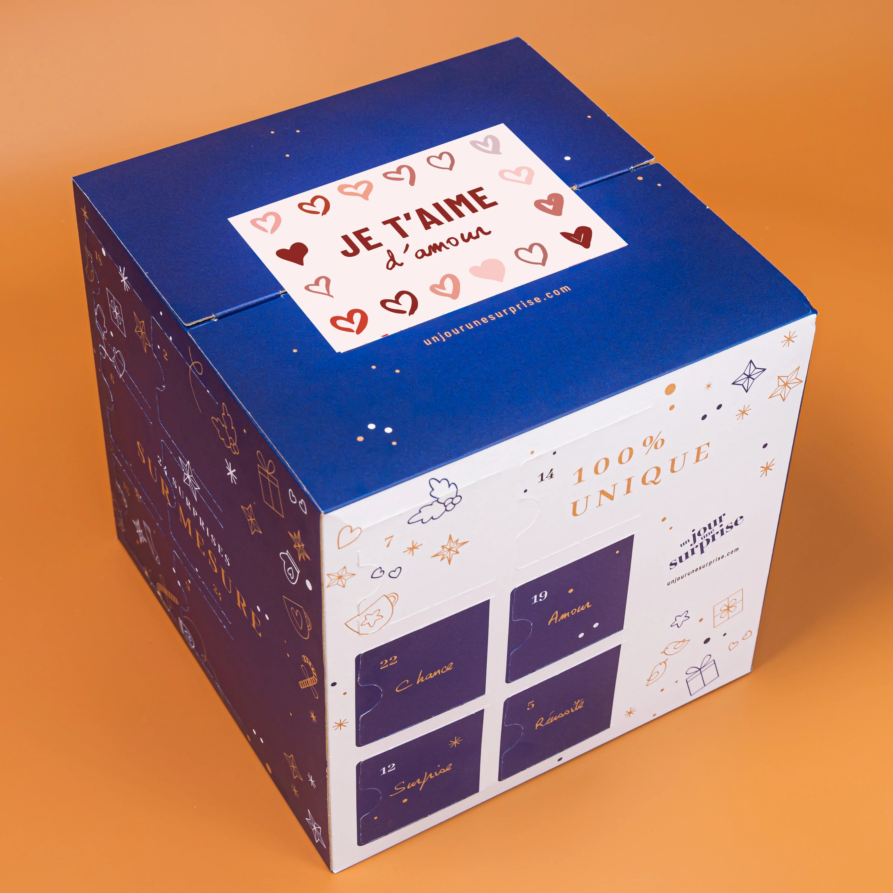 Calendrier de l'avent cube - design "Je t'aime d'amour"