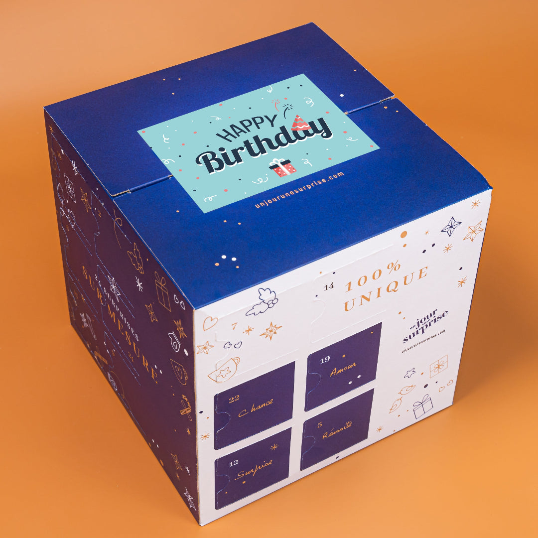 Calendrier de l'avent cube - design "Happy Birthday"