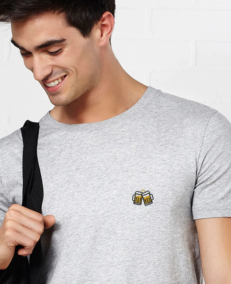 T-shirt Homme gris brodé pintes de bières