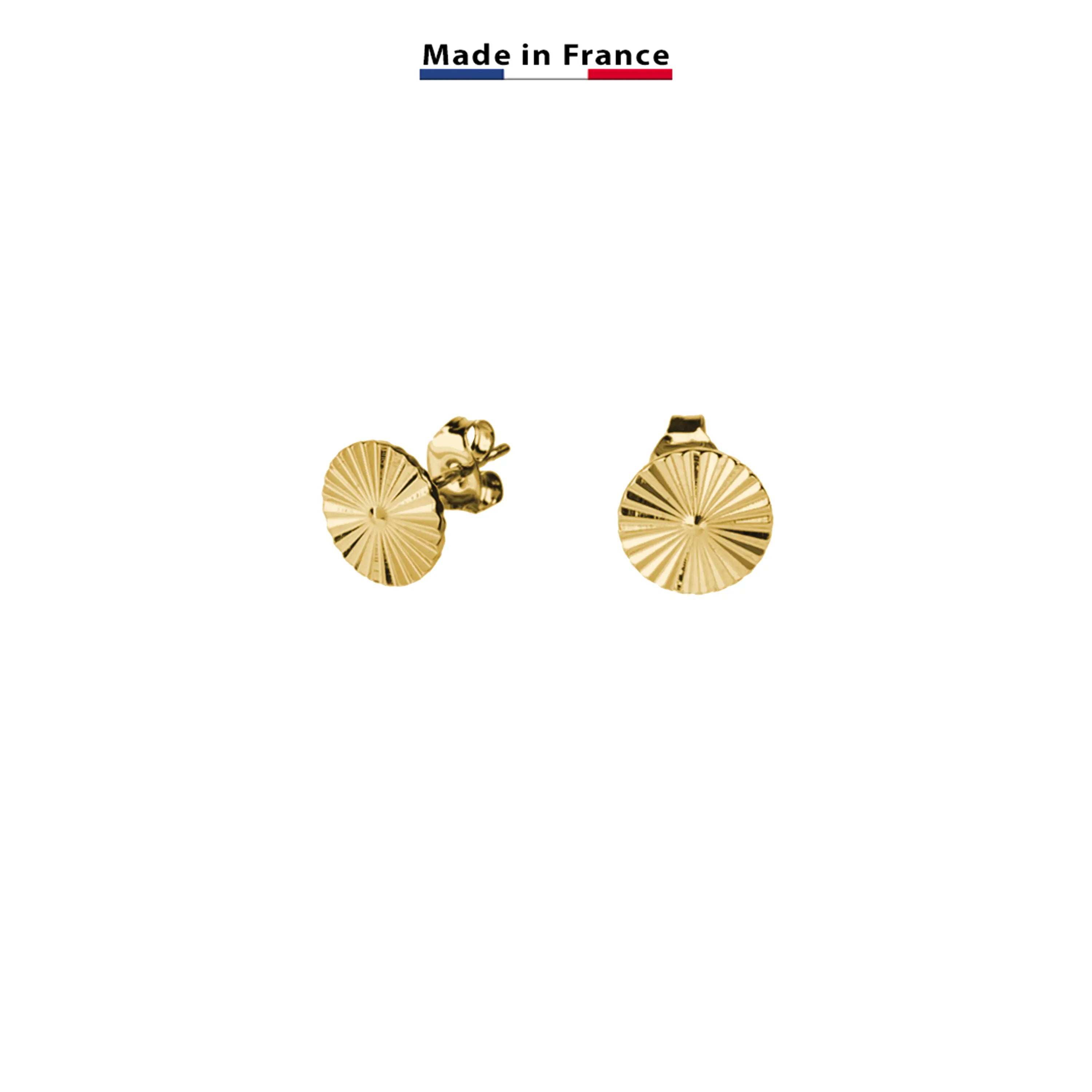 Boucles d'oreilles plaquées or puces motif ciselée soleil