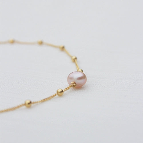Bracelet doré avec pierre en nacre rose poudrée - La rosée