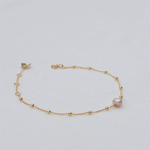 Bracelet doré avec pierre en nacre rose poudrée - La rosée