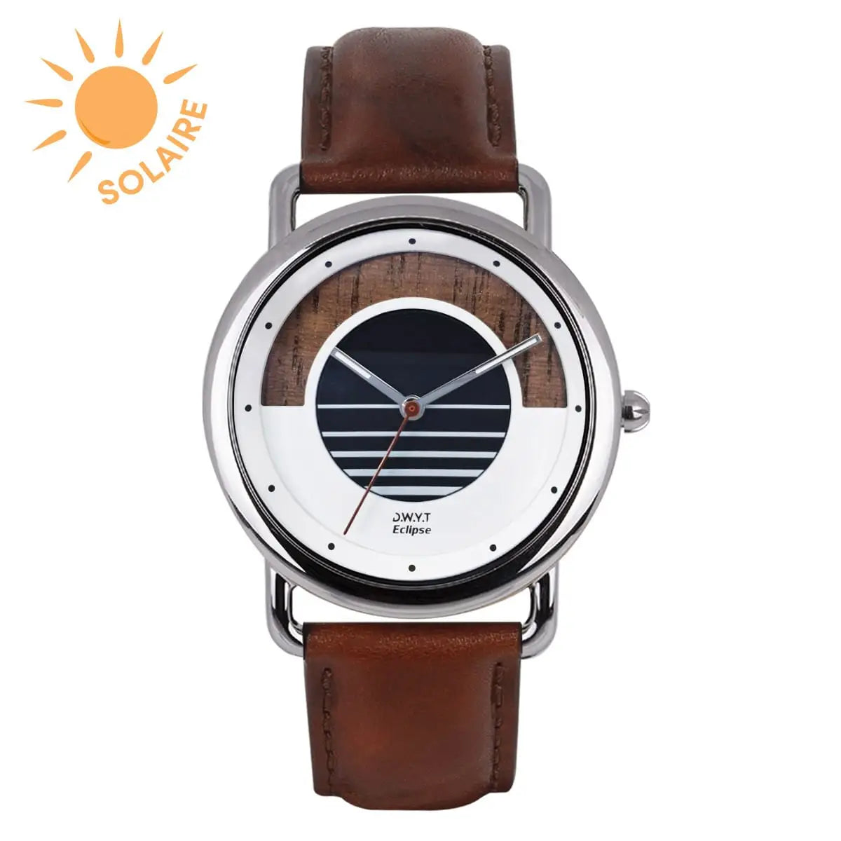 Montre solaire marron en cuir Homme - Eclipse