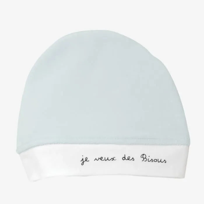 Bonnet de naissance "Je veux des bisous"