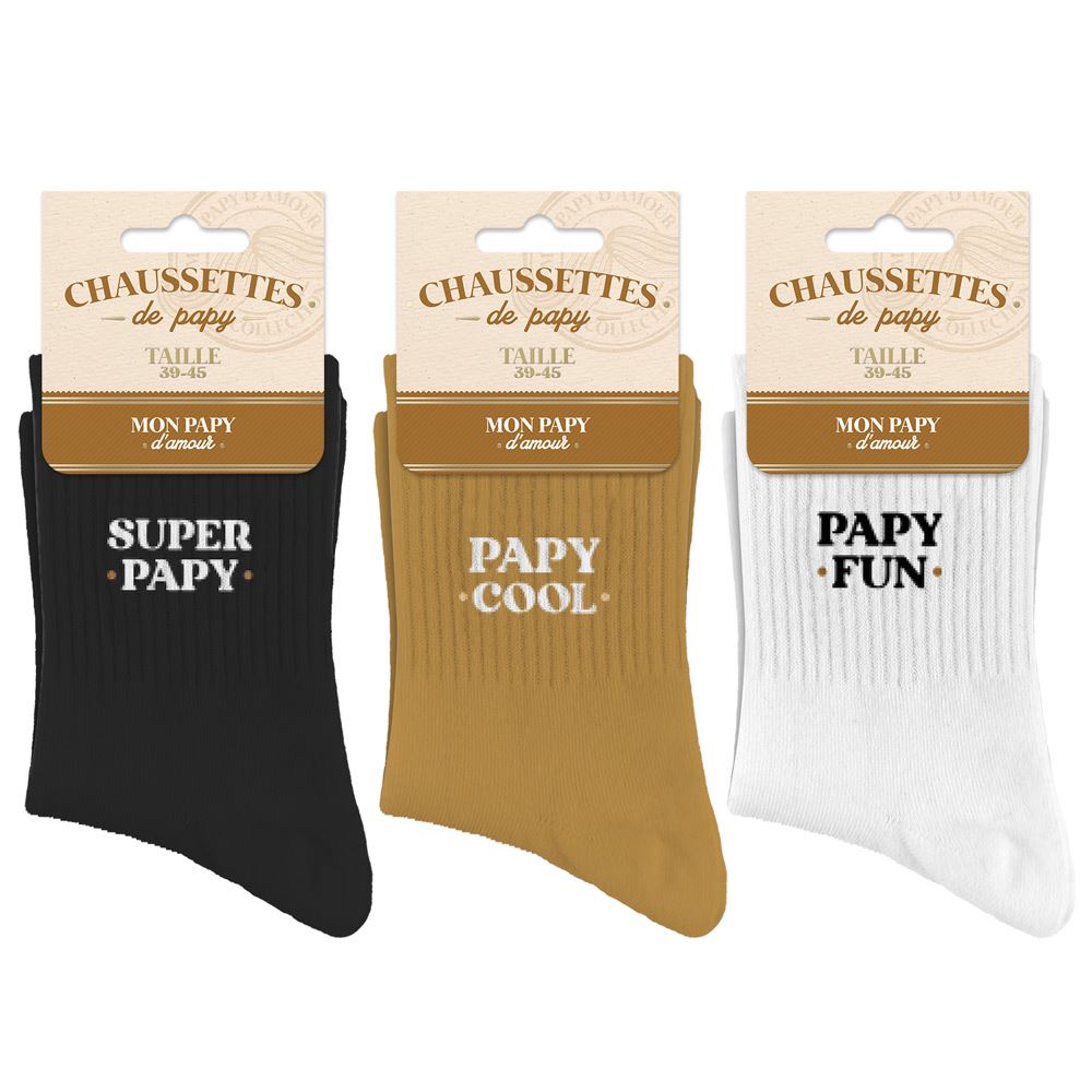 Chaussettes "papy fun, cool super papy" / Taille unique : 39-45