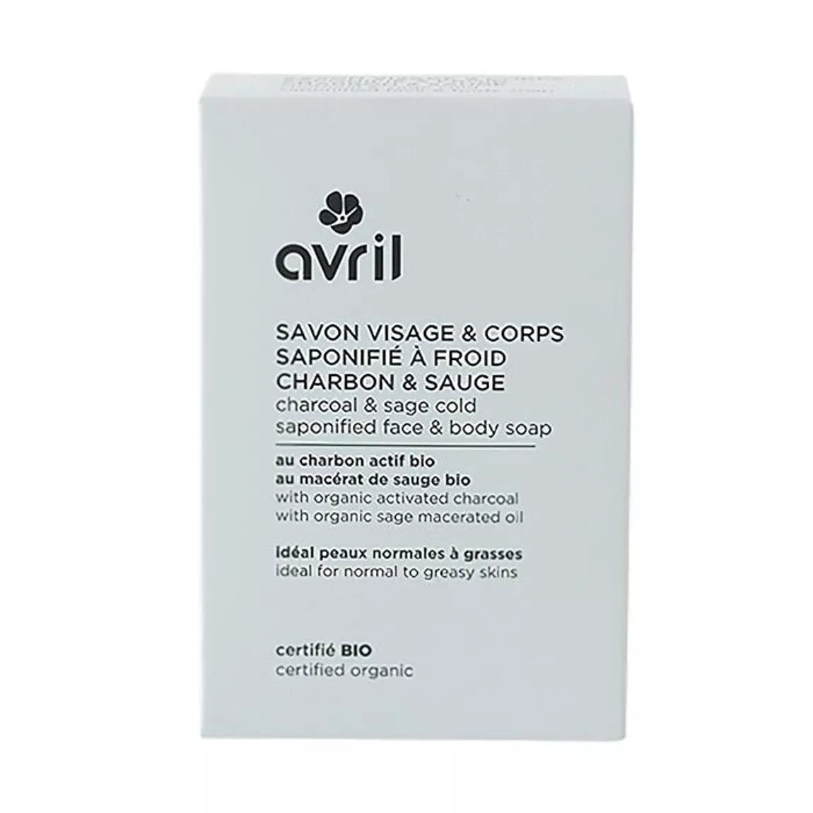Savon à froid visage et corps au Charbon & Sauge certifié bio - Avril