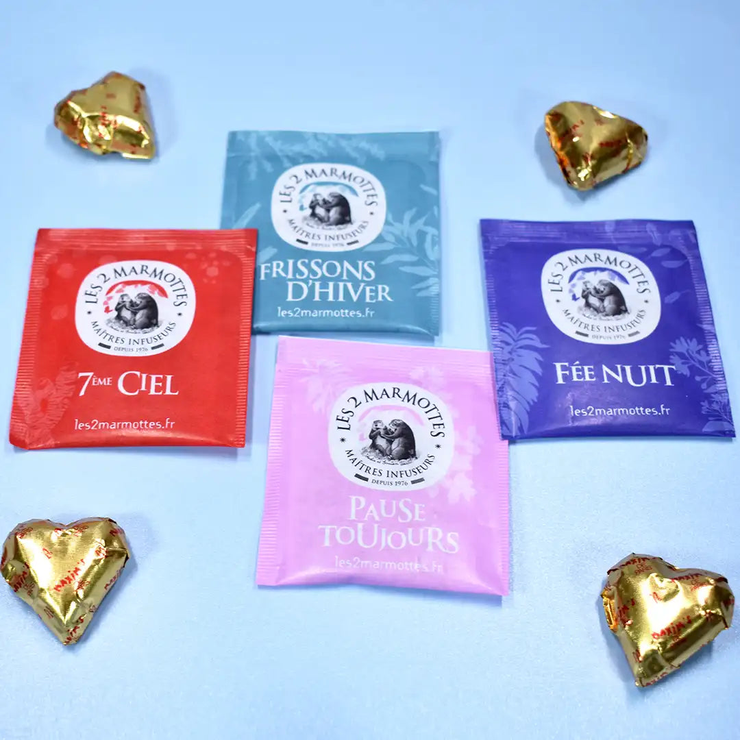 4 Sachets thé ou infusion aux saveurs et messages originaux aléatoires
