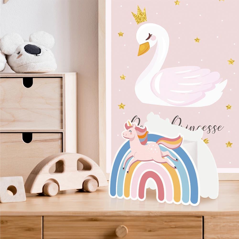 Tirelire bois licorne arc-en-ciel