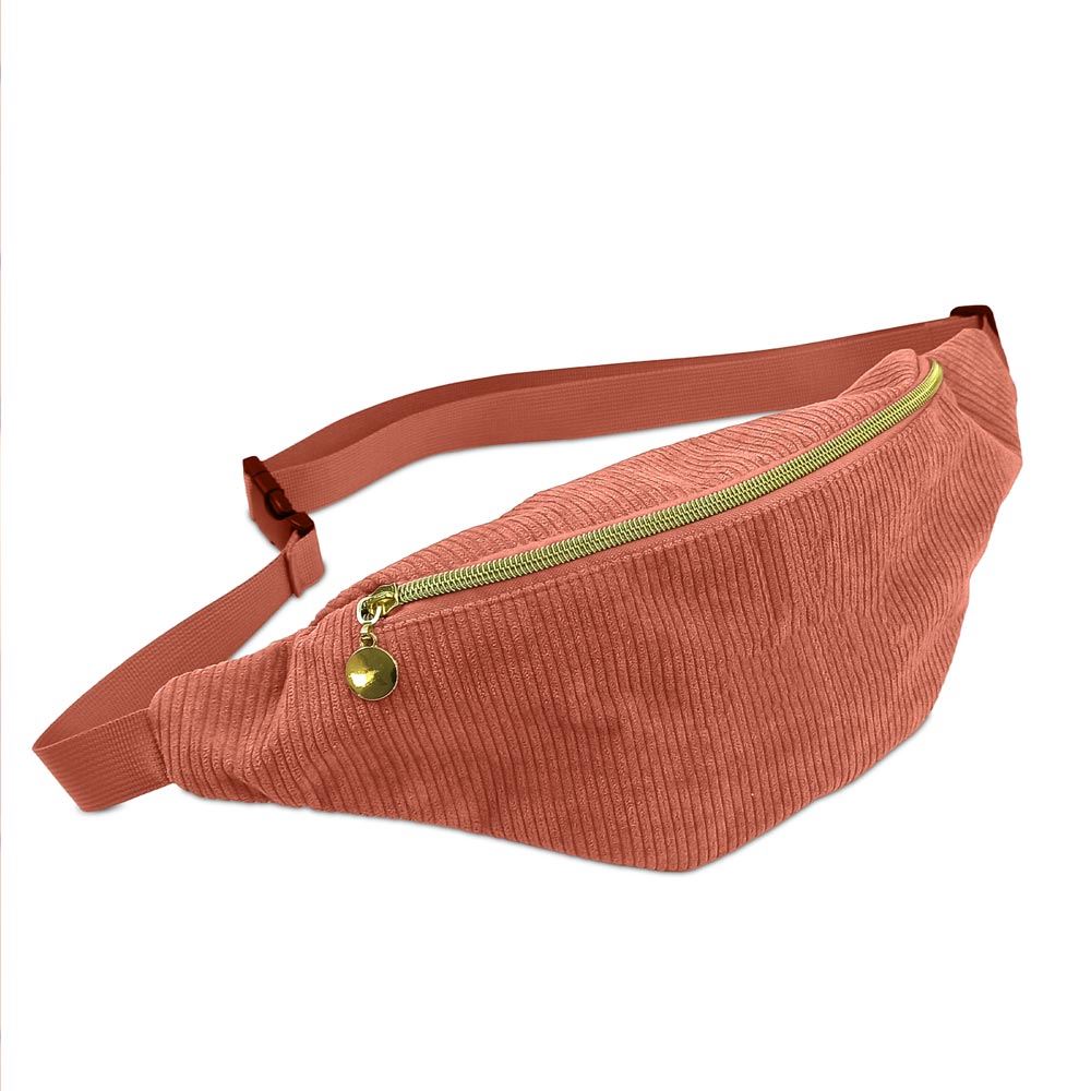 Sac banane en velours corail
