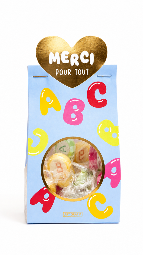 Bonbon « Merci pour tout » 75g goût pomme, fraise et orange