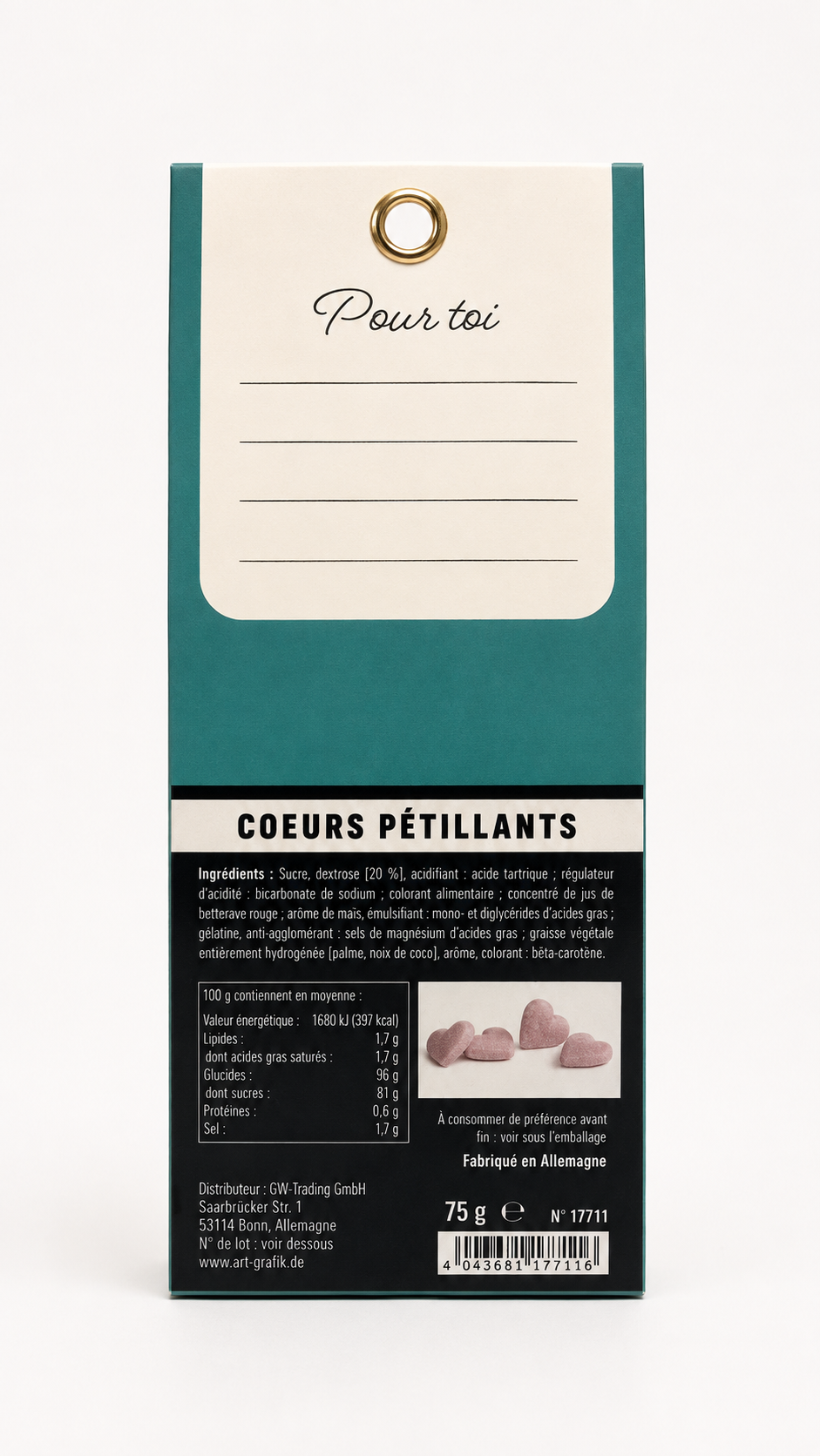 Bonbons coeurs pétillants 75g "Mon Papa c'est le plus Cool"
