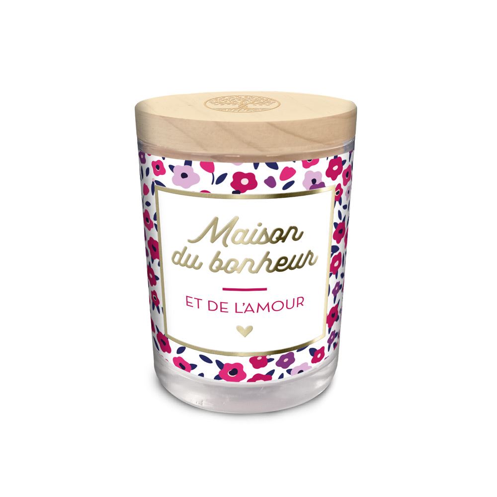 Bougie en verre "Maison du bonheur" – Parfum rose