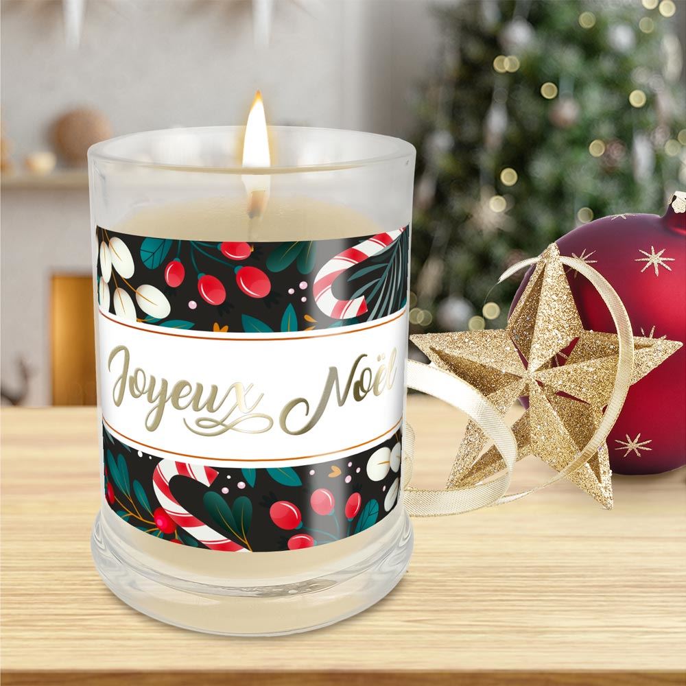 Bougie en verre "Joyeux Noël" – Parfum vanille
