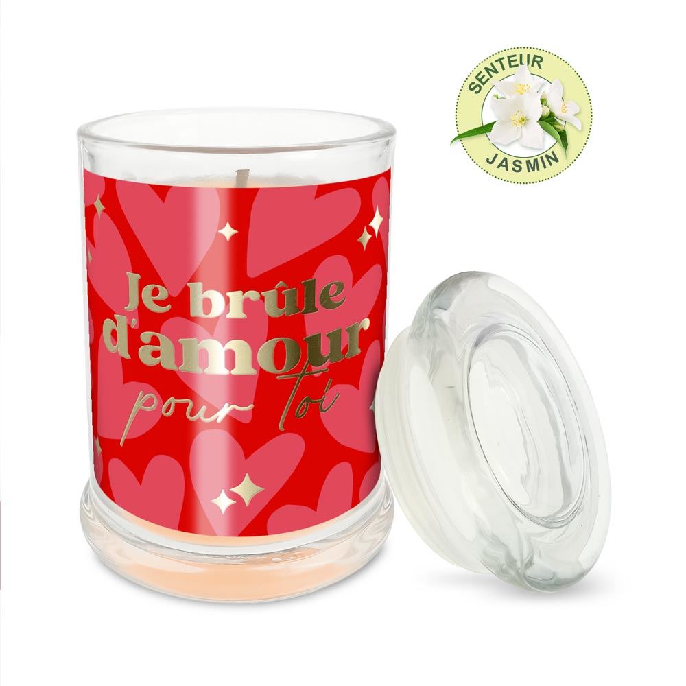 Bougie en verre rouge "Je brûle d’amour"