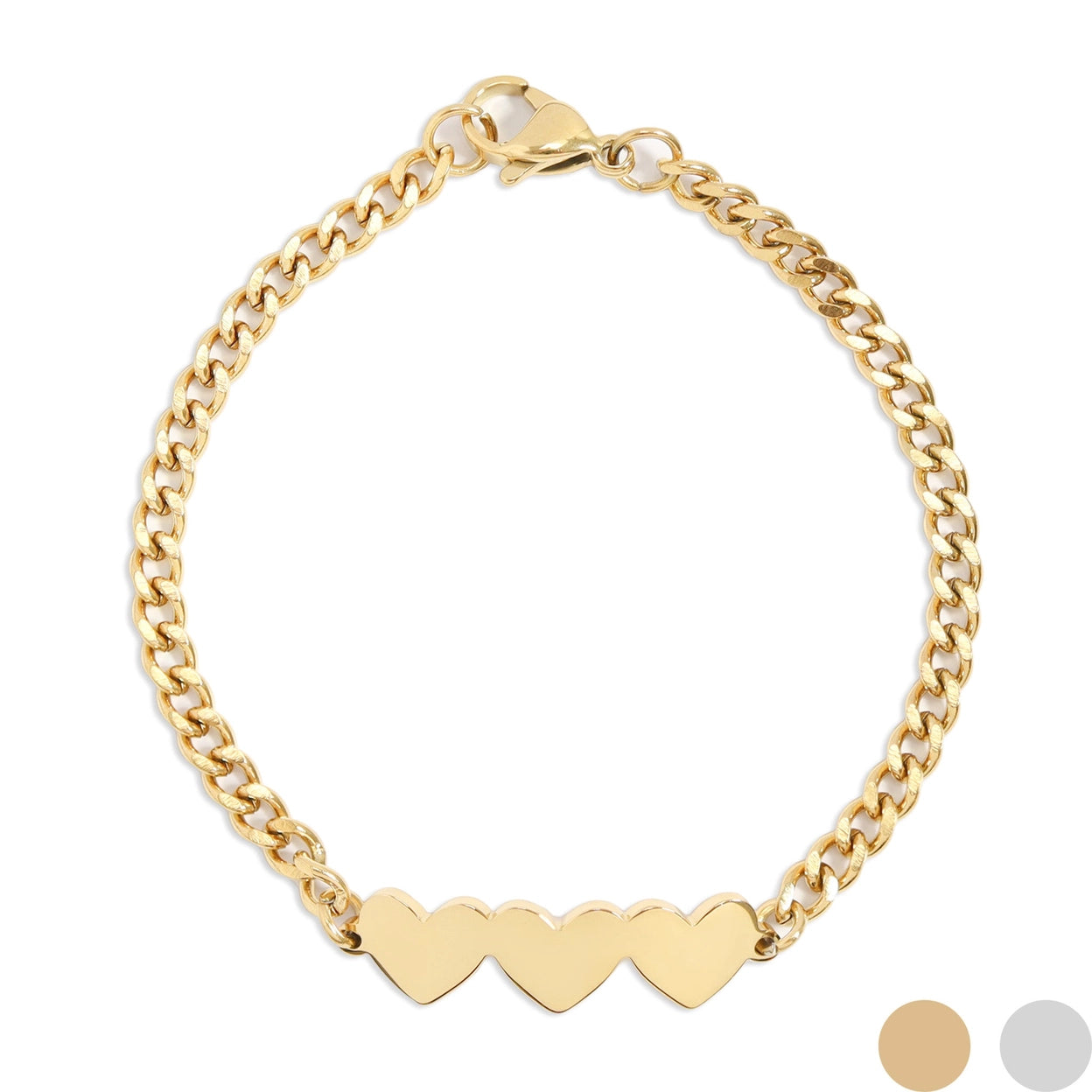 Bracelet 3 coeurs en acier PVD doré 18K